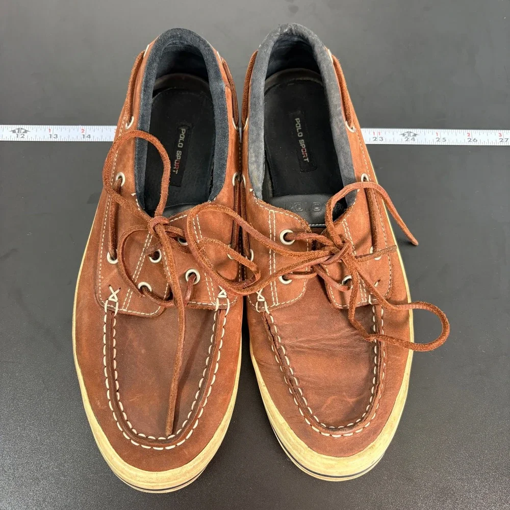 Polo Sport Mens Boat Shoes 10.5 Brown Leather Moc Toe Loafers AAM16191